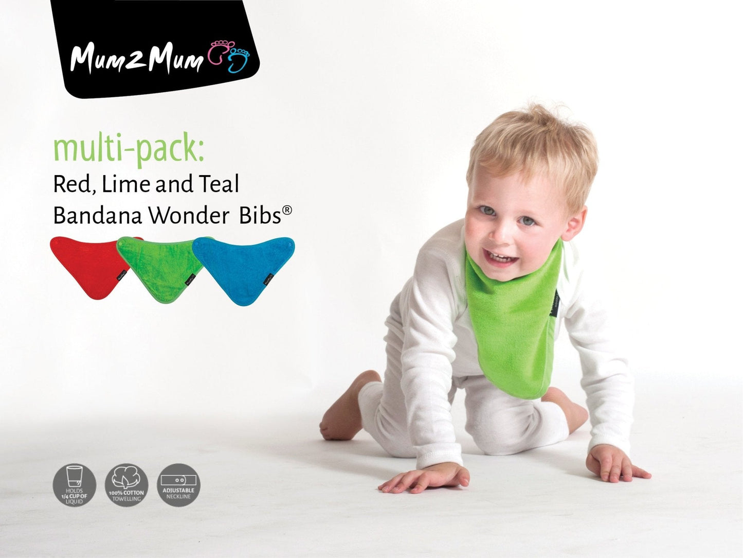 3 PACK - Mum 2 Mum Bandana Style Wonder Bibs - Red / Lime / Teal Baby&More