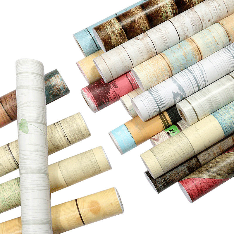 Self-adhesive wood grain striped wallpaper