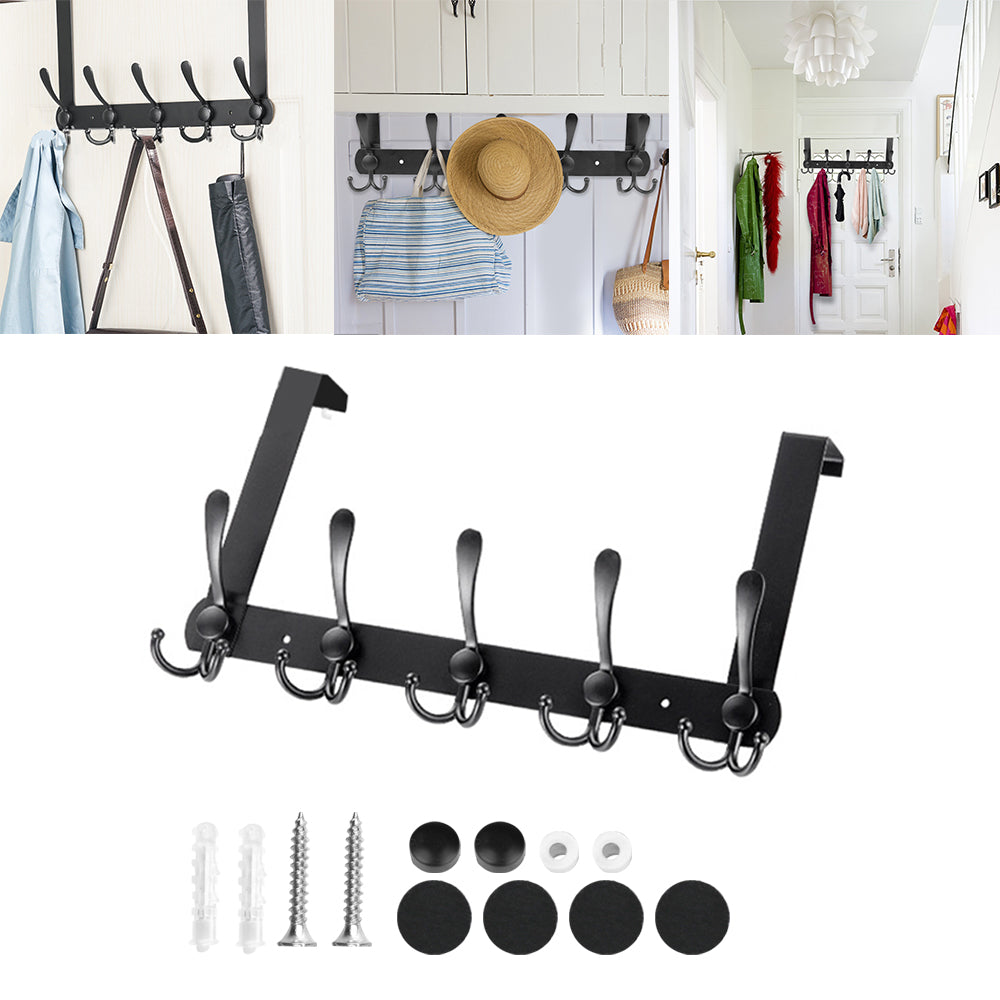 15 Hooks Over The Door Hanger Clothes Coat Jacket Rack Towel Holder - Black - Luxe By Sarah