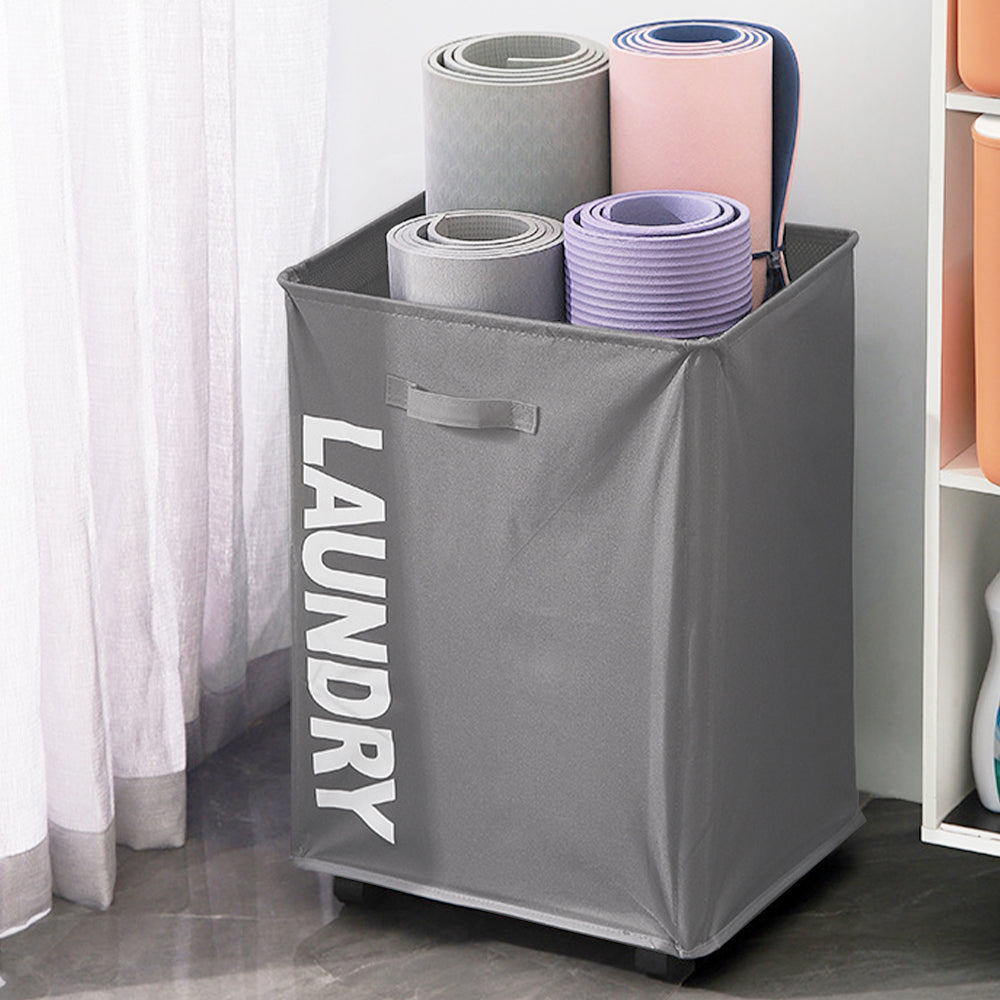 Laundry Basket Collapsible on Wheels Washing Clothes Bin Slim Rolling Hamper - Grey