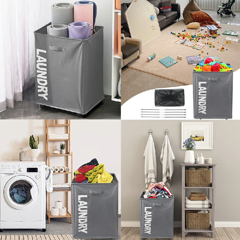 Laundry Basket Collapsible on Wheels Washing Clothes Bin Slim Rolling Hamper - Grey