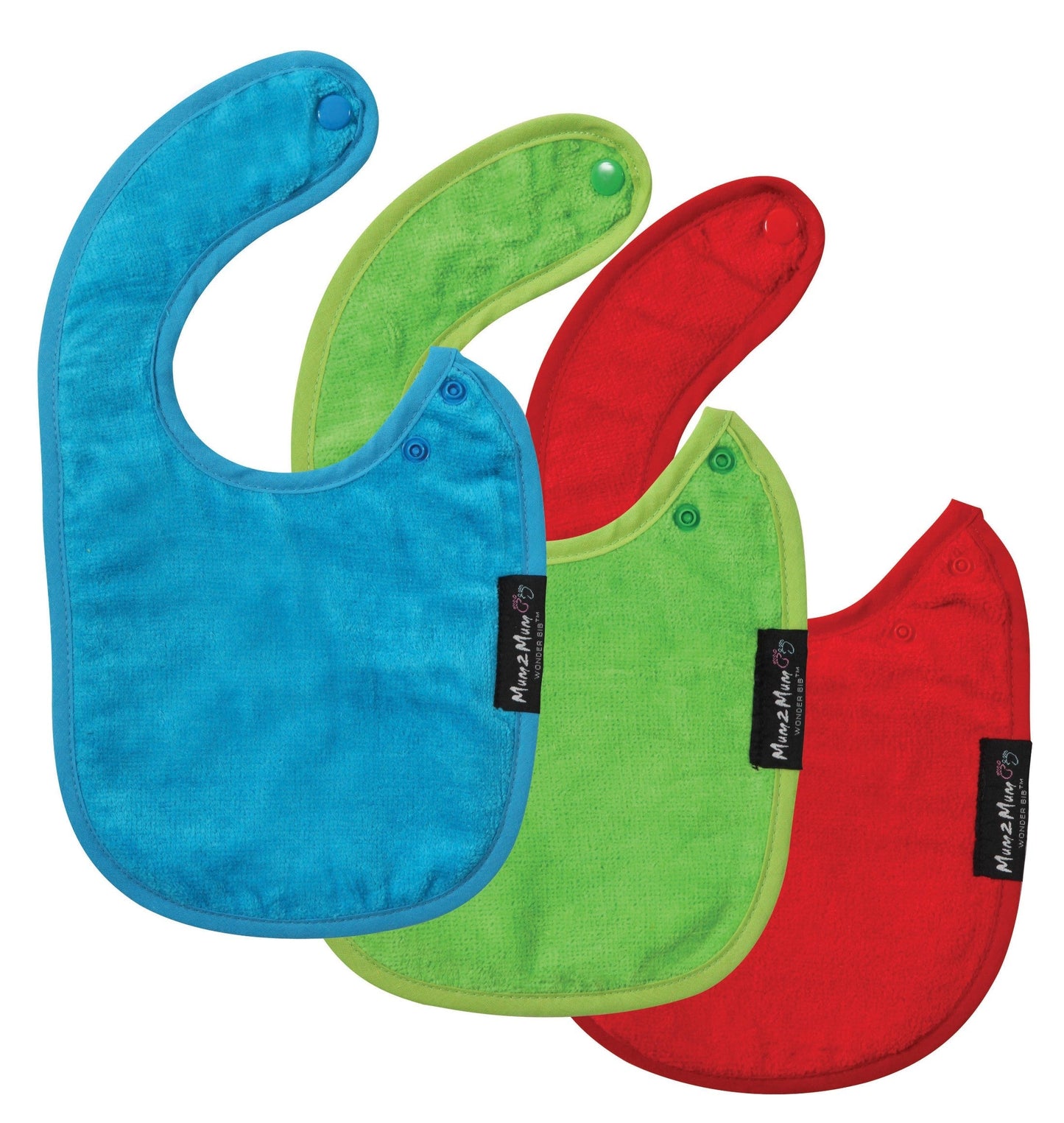 3 PACK - Mum 2 Mum Infant Wonder Bibs - Red / Lime / Teal Baby&More