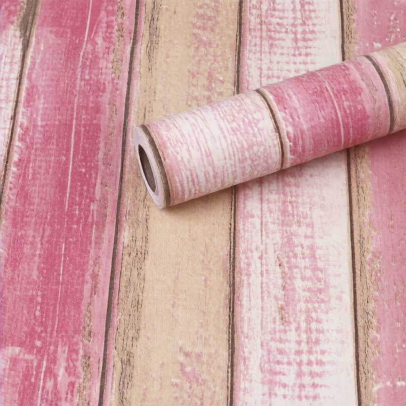 Self-adhesive wood grain striped wallpaper
