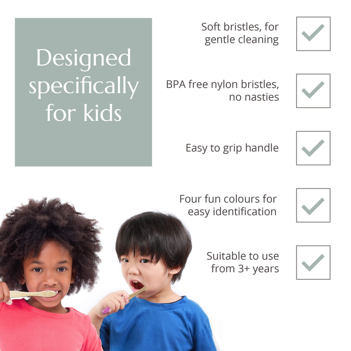 Children's Bamboo Toothbrush - 4 Pack - Candy Colour Wild And Stone