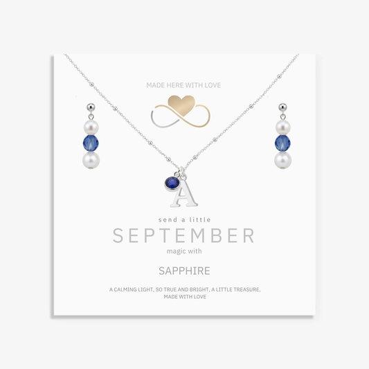 September Birthstone Jewellery Set | Pearl & Sapphire Earrings + Personalised Necklace