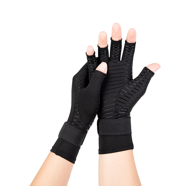 Copper Fiber Half-Finger Gloves with Straps