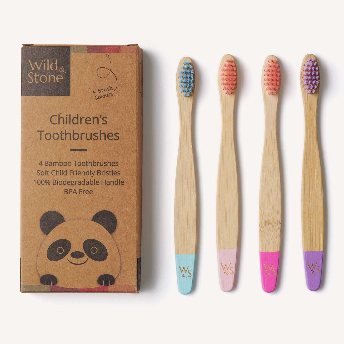 Children's Bamboo Toothbrush - 4 Pack - Candy Colour Wild And Stone