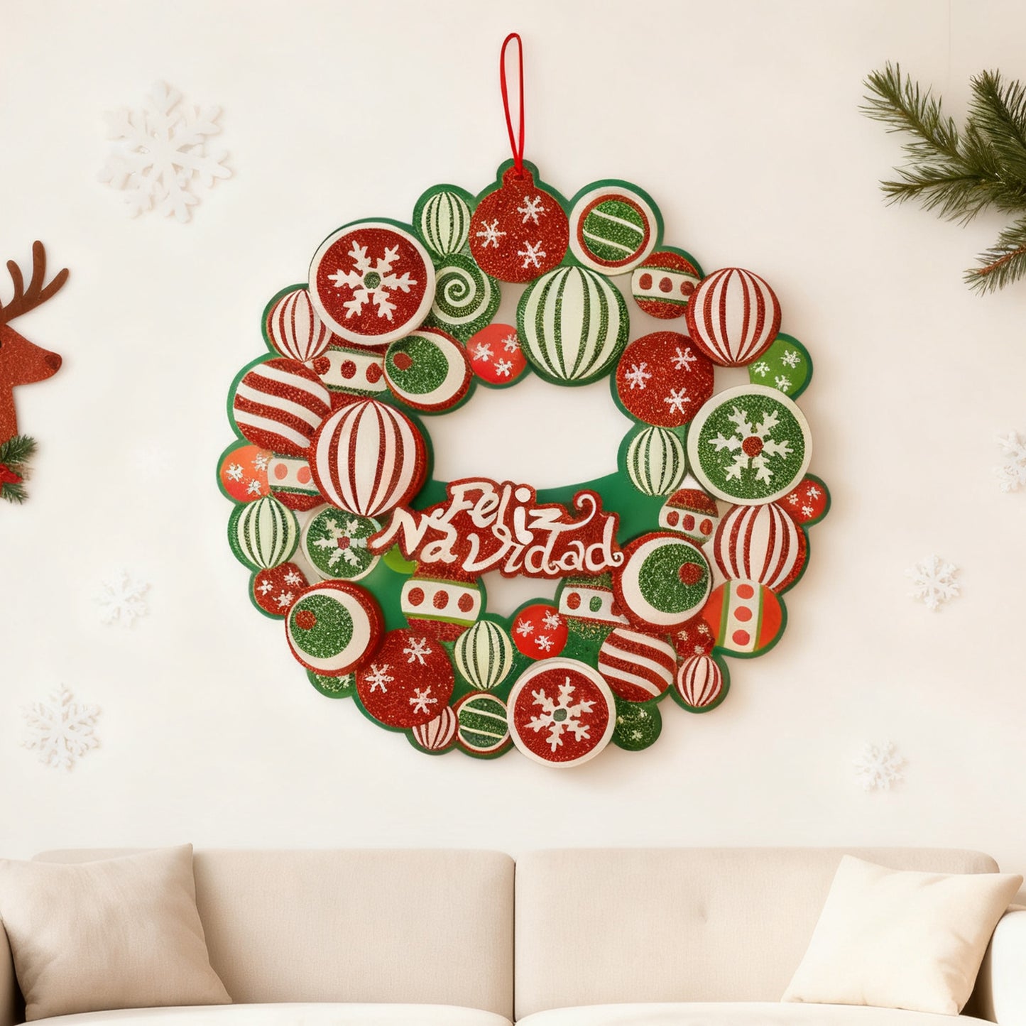 Santa Claus Elk 13.78 Inch Christmas Ornaments for Front Door Xmas Balls for Outdoor Indoor - Luxe By Sarah