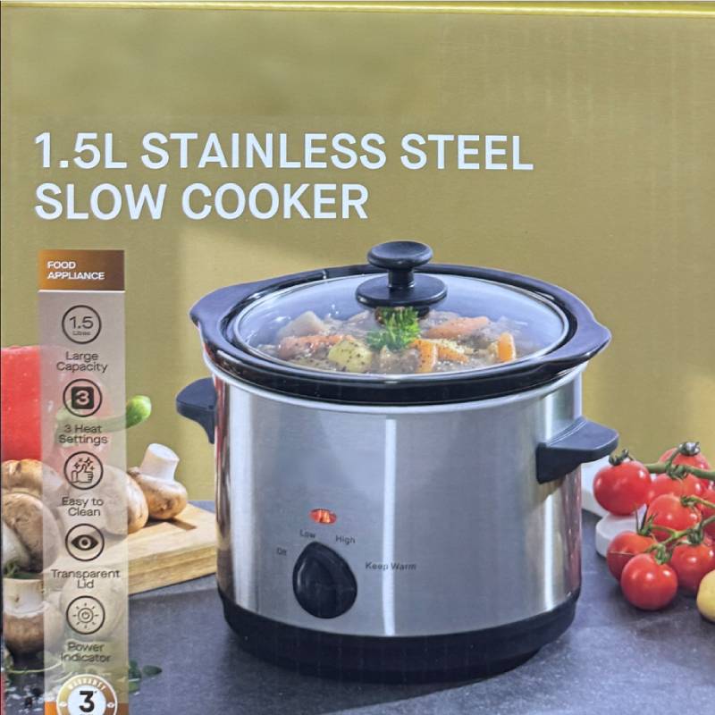 1.5L Stainless Steel Slow Cooker – Compact Family Stew & Soup Pot with 3 Heat Settings GoDropship