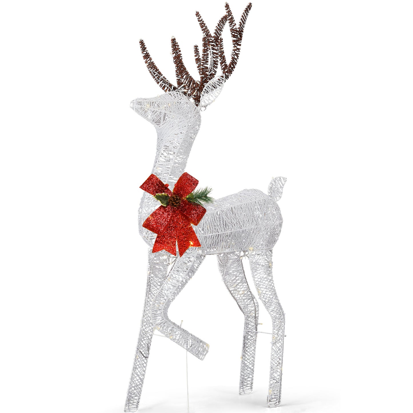 1.2M Lighted Reindeer Christmas Decorations, Pre-lit Holiday Decor with 90 Warm White LED Lights for Xmas Outdoor Indoor Decor Lighted Holiday Displays, White didqqg-2w
