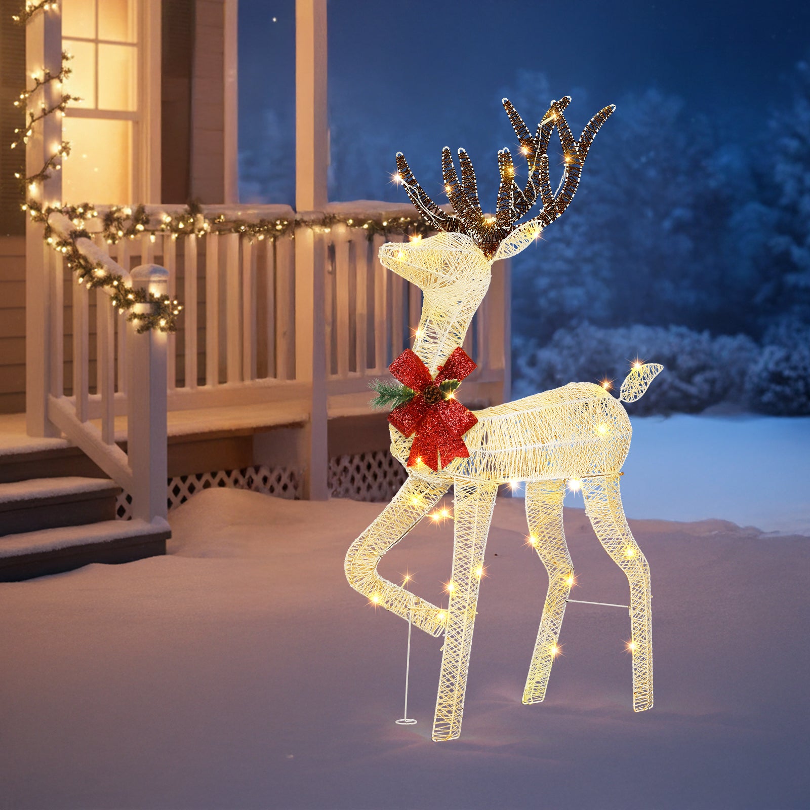 1.2M Lighted Reindeer Christmas Decorations, Pre-lit Holiday Decor with 90 Warm White LED Lights for Xmas Outdoor Indoor Decor Lighted Holiday Displays, White didqqg-2w