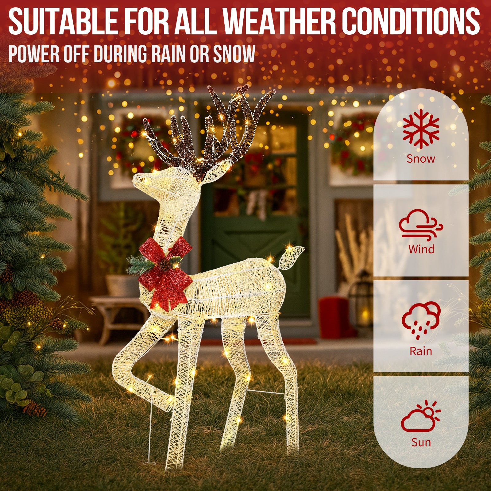 1.2M Lighted Reindeer Christmas Decorations, Pre-lit Holiday Decor with 90 Warm White LED Lights for Xmas Outdoor Indoor Decor Lighted Holiday Displays, White didqqg-2w