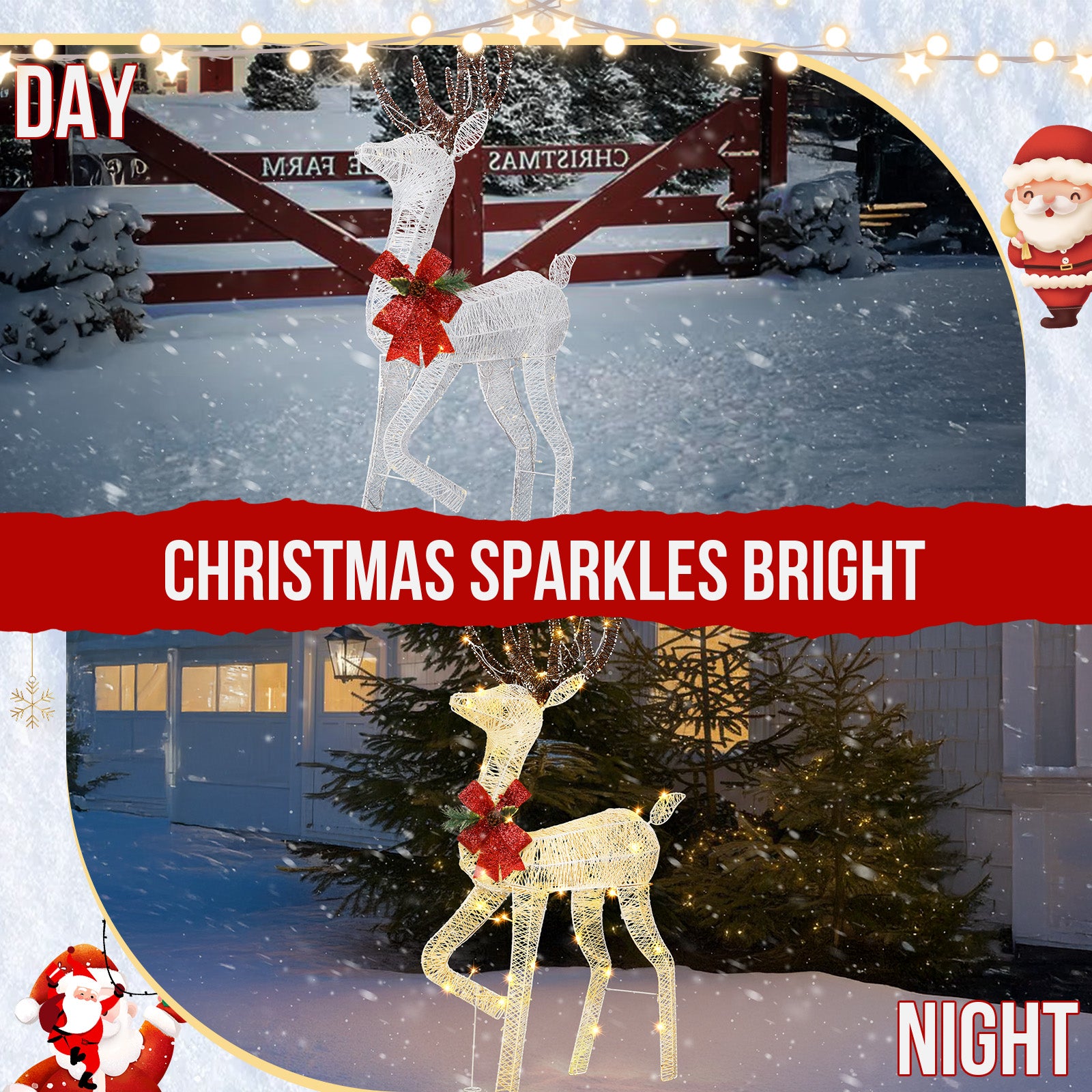 1.2M Lighted Reindeer Christmas Decorations, Pre-lit Holiday Decor with 90 Warm White LED Lights for Xmas Outdoor Indoor Decor Lighted Holiday Displays, White didqqg-2w