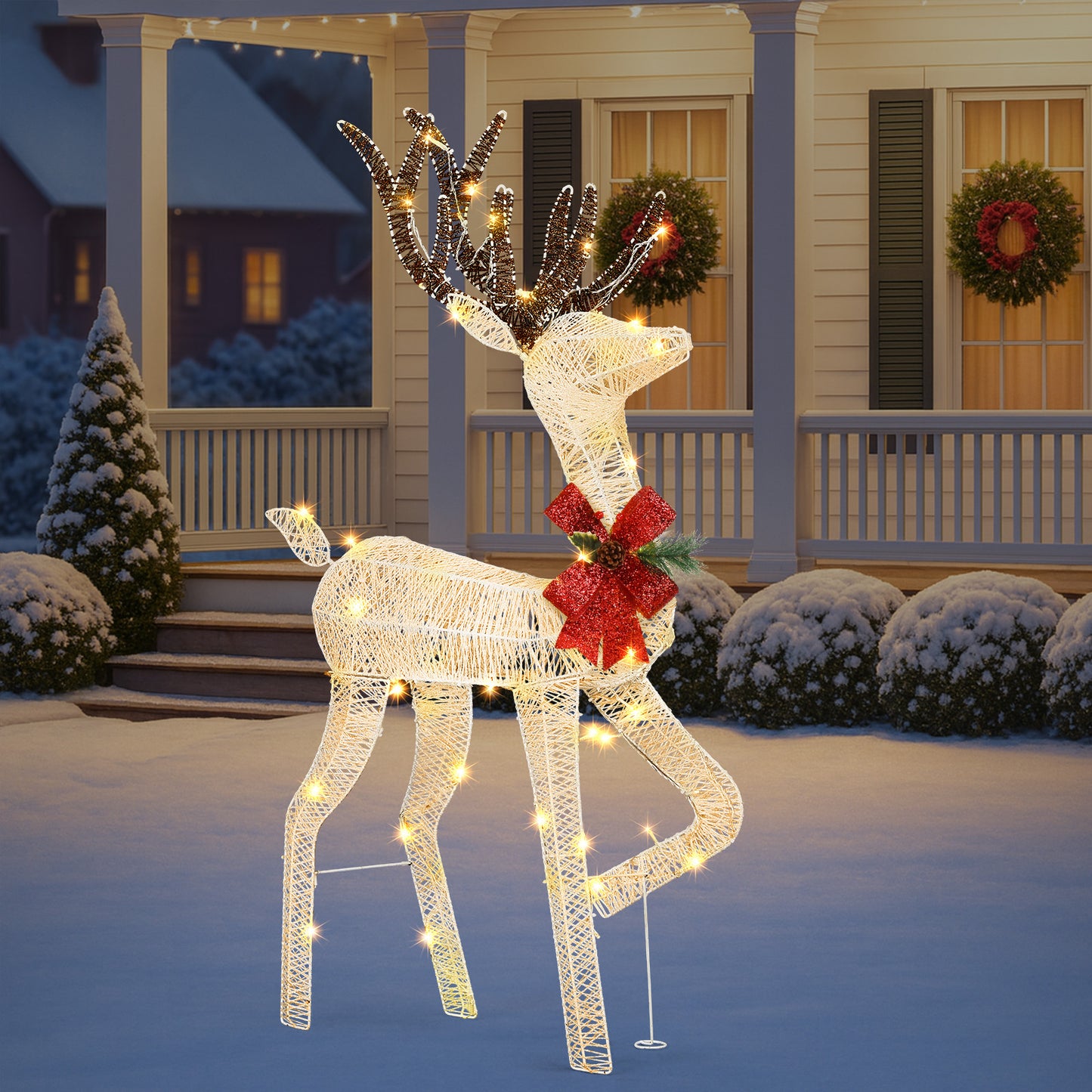 1.2M Lighted Reindeer Christmas Decorations, Pre-lit Holiday Decor with 90 Warm White LED Lights for Xmas Outdoor Indoor Decor Lighted Holiday Displays, White didqqg-2w