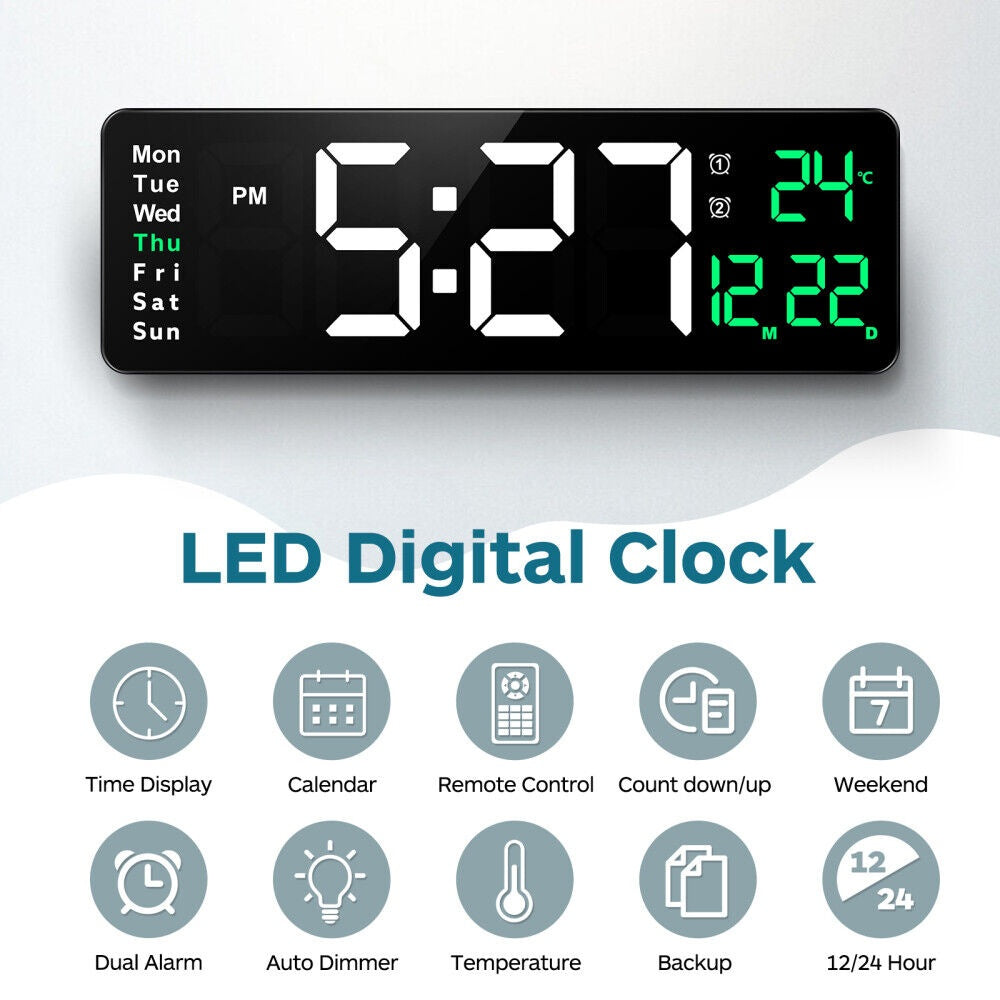 UK 16-inch LED Digital Clock With Battery - Luxe By Sarah