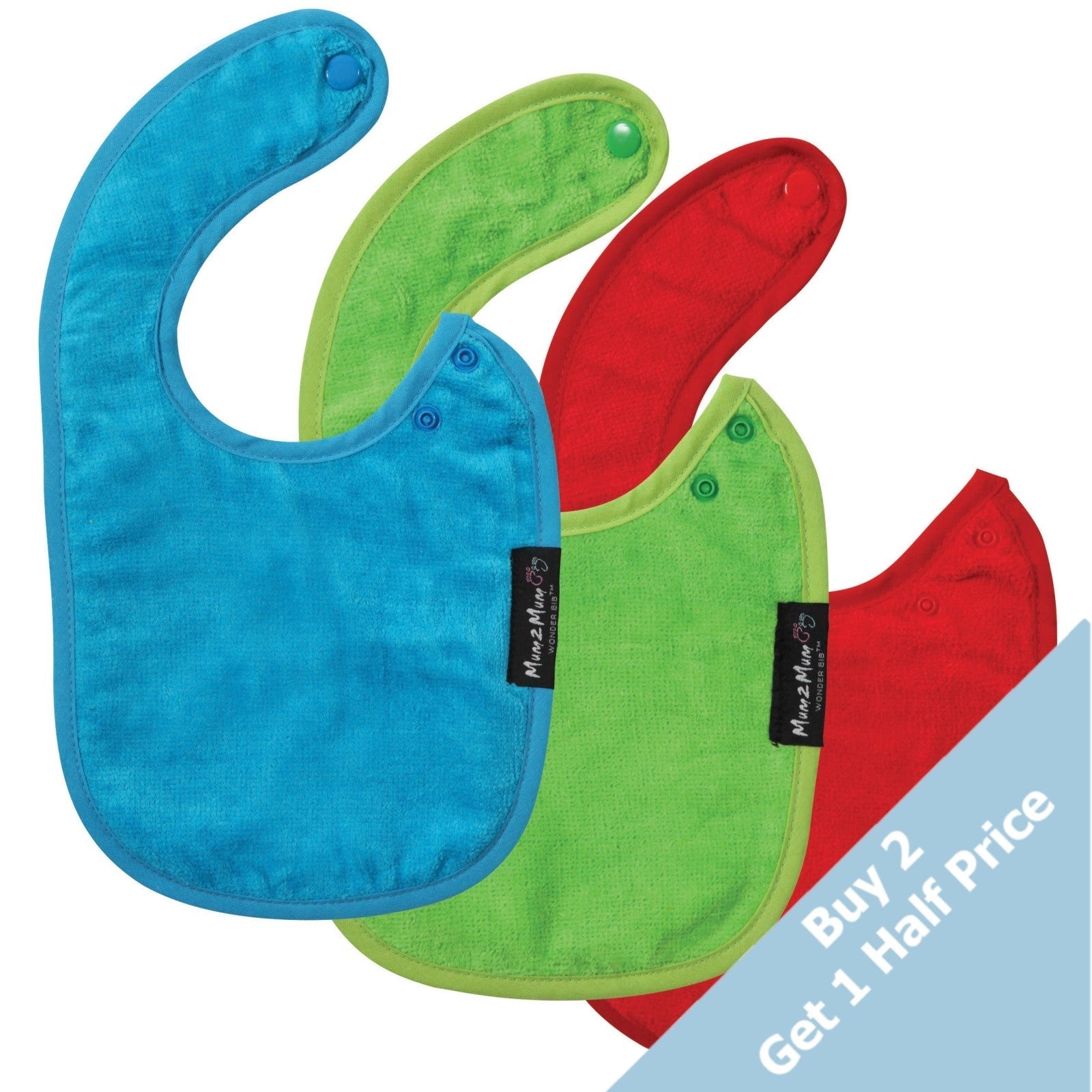 3 PACK - Mum 2 Mum Infant Wonder Bibs - Red / Lime / Teal Baby&More