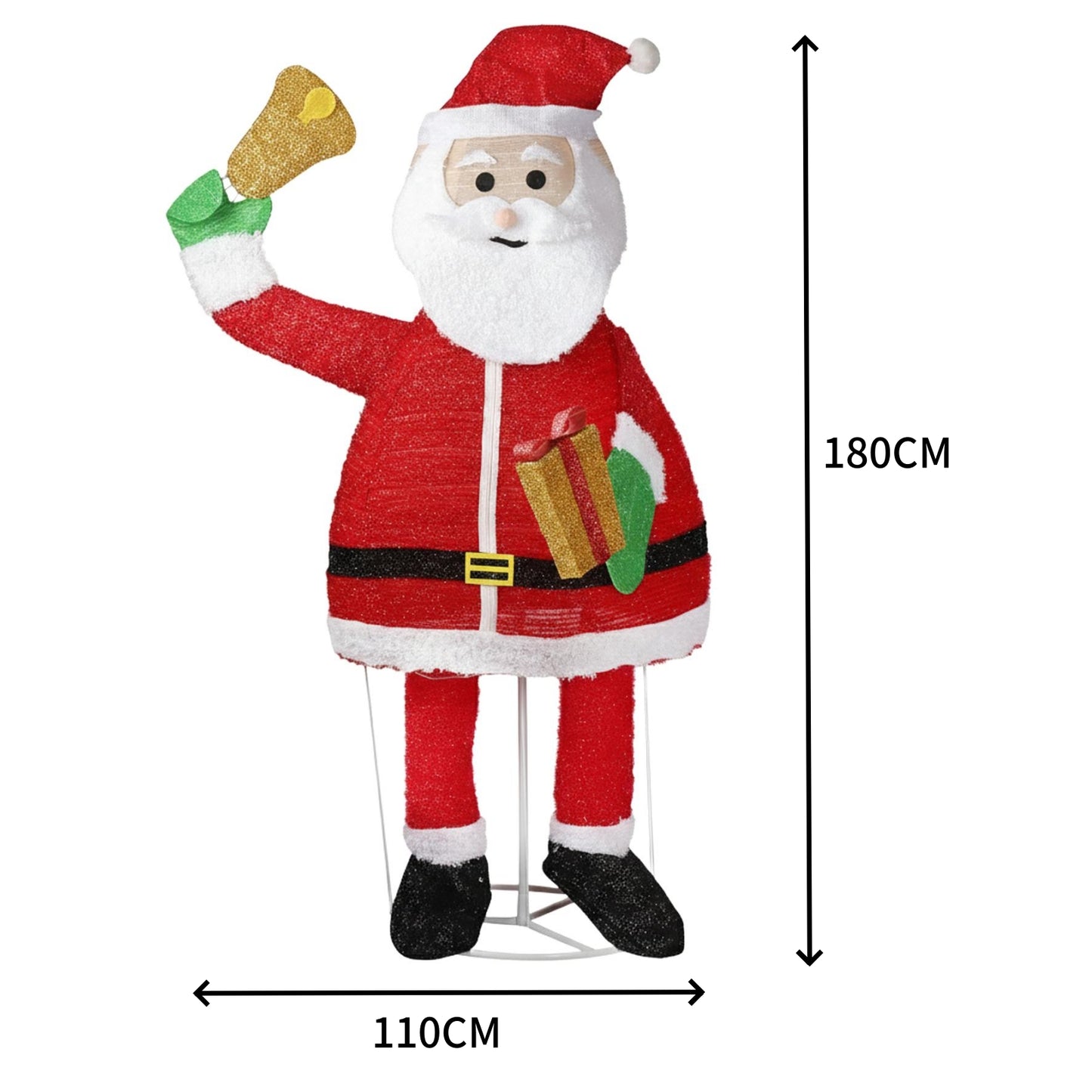 1.8M Lighted Santa Claus Holding Bell Christmas Yard Decorations, Pre-lit Pull Up Santa with 200 Warm White LEDs, for Xmas Outdoor Holiday Indoor Decor Lighted Holiday Displays didqqg-2w