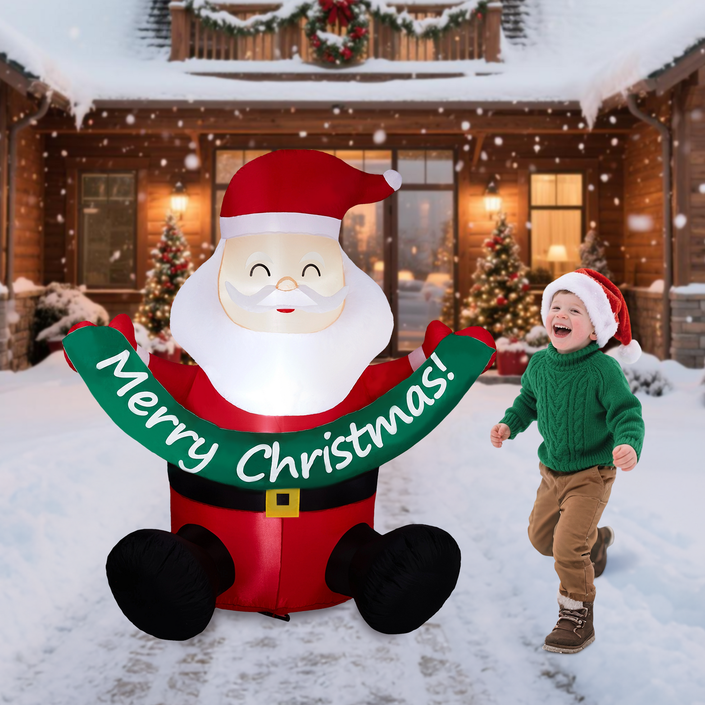1.75M Lighted Christmas Inflatable Decoration, Inflatable Santa Claus Holding Banner, Funny Blow Up Yard Decorations with Built-in LED Lights for Holiday Party Front Yard Lawn Garden Decor didqqg-2w