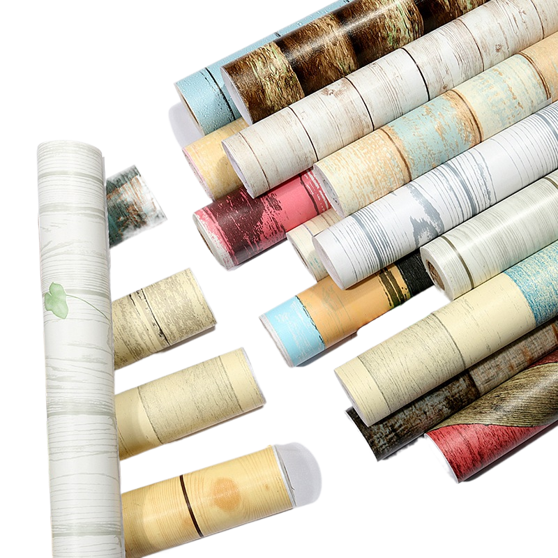 Self-adhesive wood grain striped wallpaper