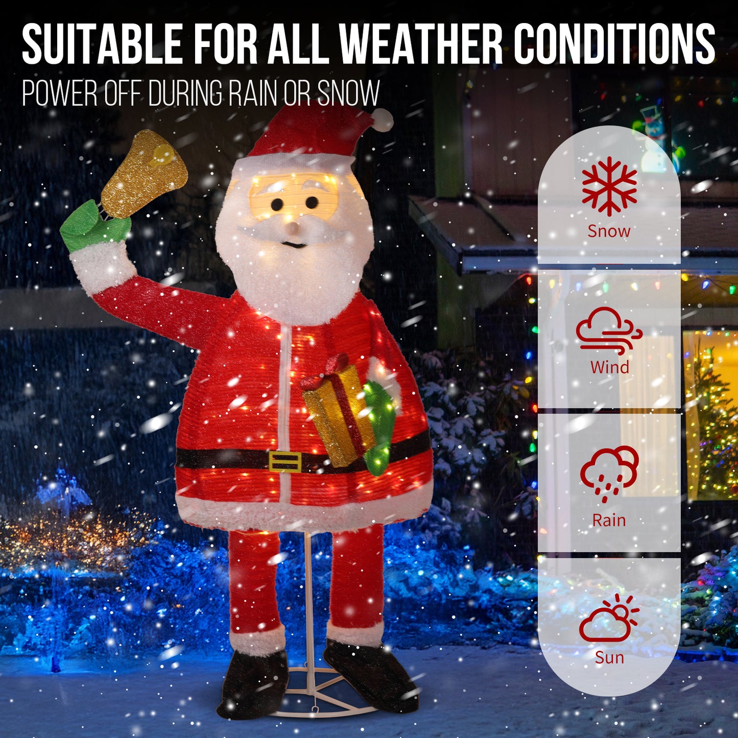 1.8M Lighted Santa Claus Holding Bell Christmas Yard Decorations, Pre-lit Pull Up Santa with 200 Warm White LEDs, for Xmas Outdoor Holiday Indoor Decor Lighted Holiday Displays didqqg-2w