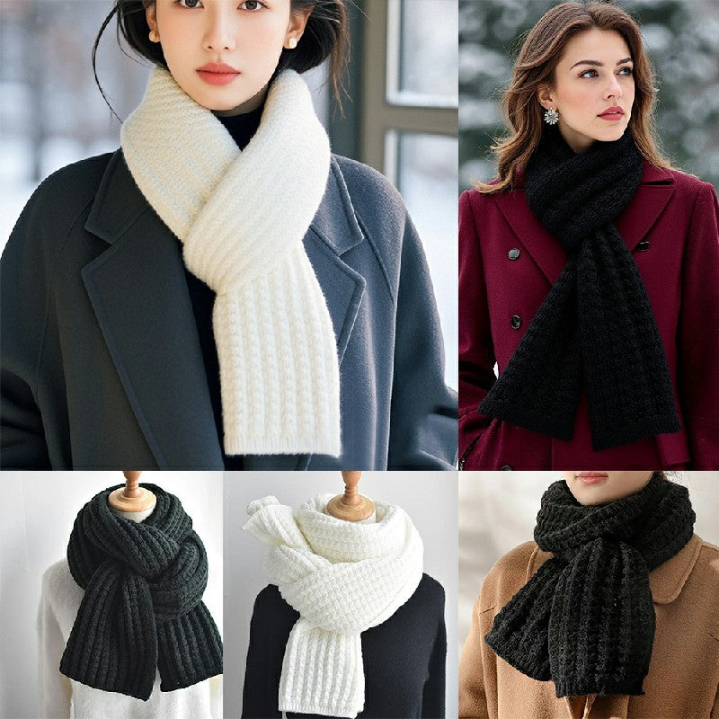 Scarf Women Winter Versatile Solid Color Thickened Woolen Knitted Scarf - Black - Luxe By Sarah