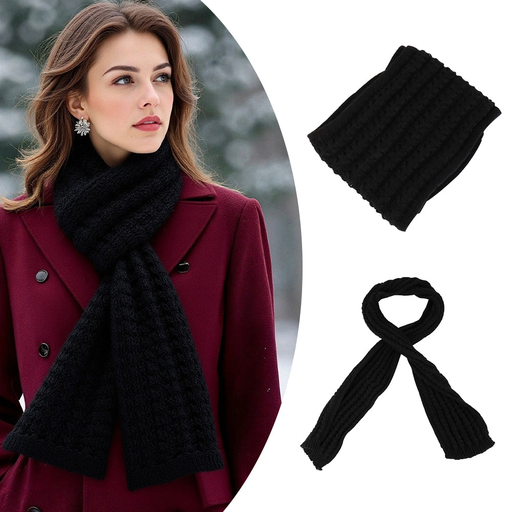 Scarf Women Winter Versatile Solid Color Thickened Woolen Knitted Scarf - Black - Luxe By Sarah