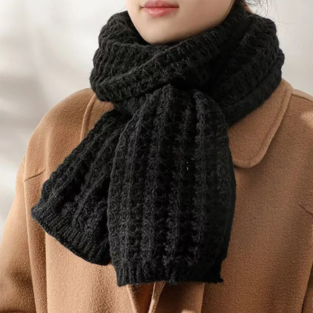 Scarf Women Winter Versatile Solid Color Thickened Woolen Knitted Scarf - Black - Luxe By Sarah