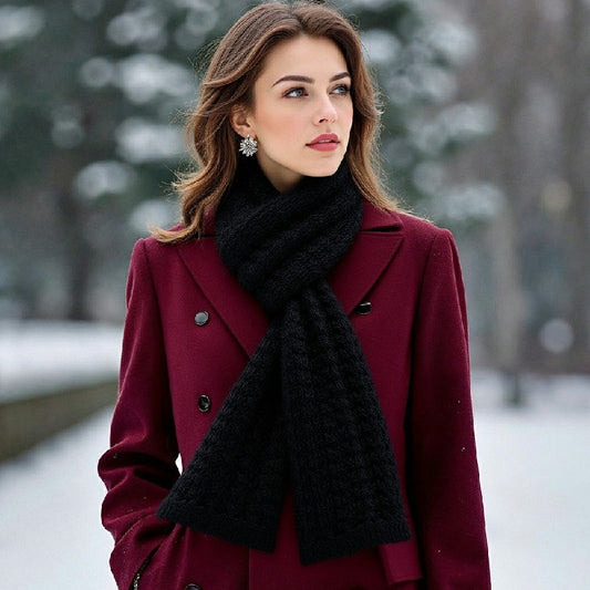 Scarf Women Winter Versatile Solid Color Thickened Woolen Knitted Scarf - Black - Luxe By Sarah