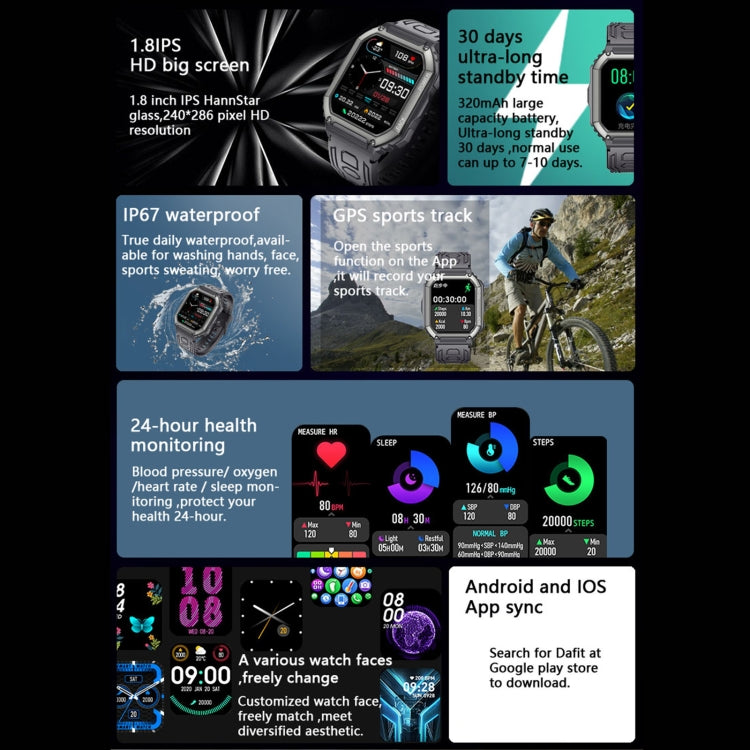 KR06 Waterproof Pedometer Sport Smart Watch, Support Heart Rate / Blood Pressure Monitoring / BT Calling Mira Sales