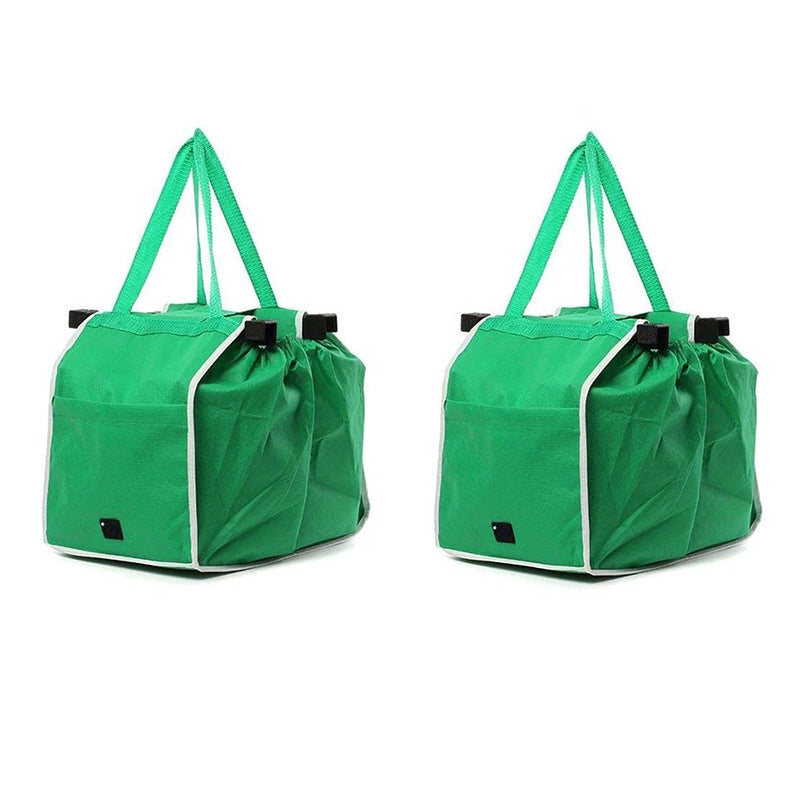 Supermarket Shopping Bag Trolley Foldable Reusable Grocery Grab Clips Bag 2Pcs