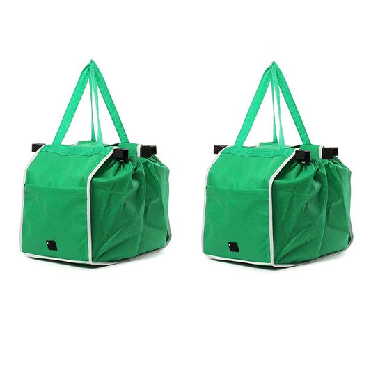 Supermarket Shopping Bag Trolley Foldable Reusable Grocery Grab Clips Bag 2Pcs