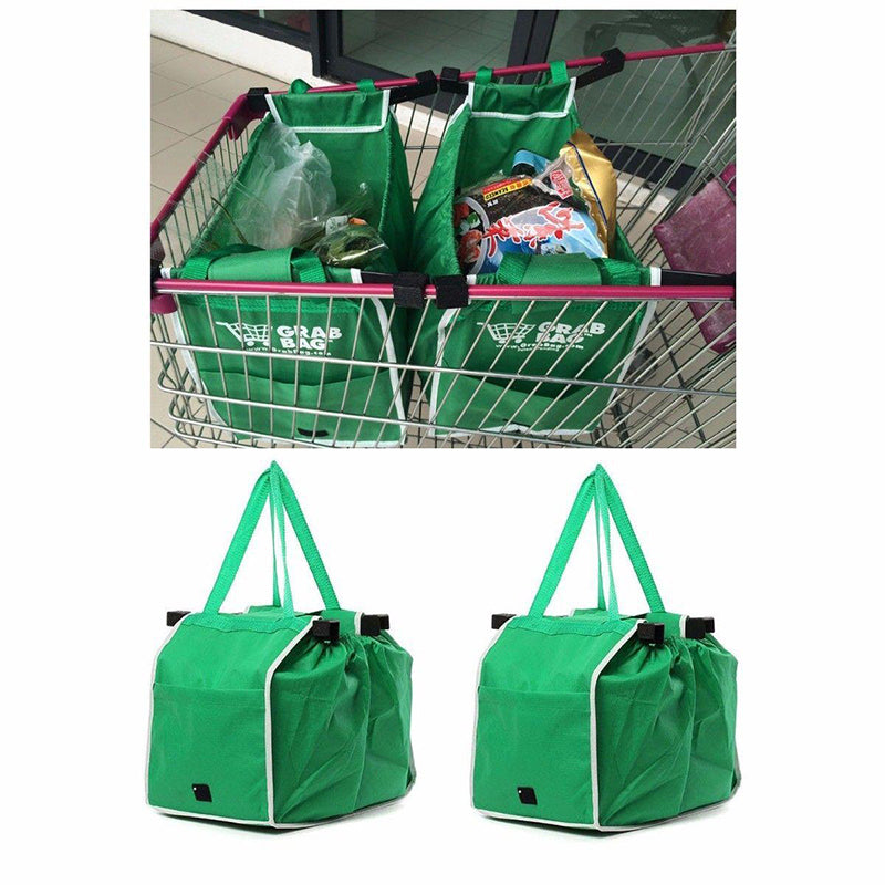 Supermarket Shopping Bag Trolley Foldable Reusable Grocery Grab Clips Bag 2Pcs