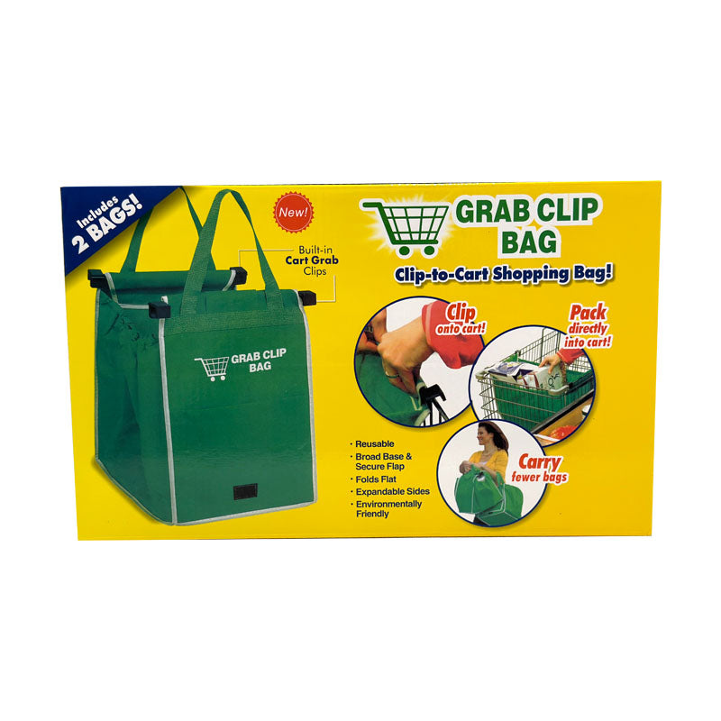 Supermarket Shopping Bag Trolley Foldable Reusable Grocery Grab Clips Bag 2Pcs