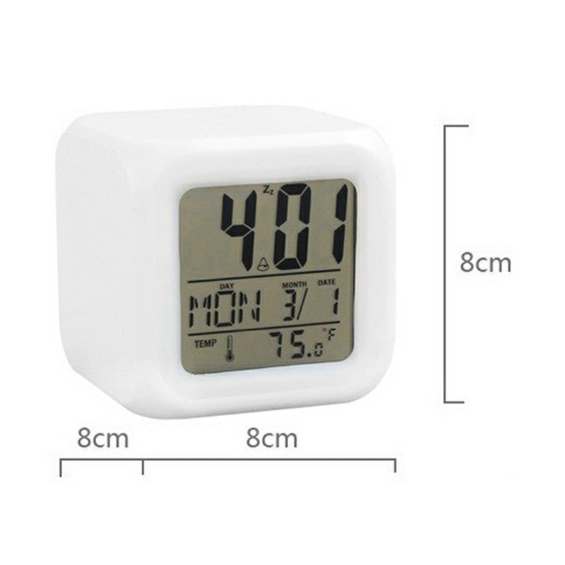 7 Colors Glowing LED Digital Silent Alarm Clock Cube with Date Day and Temperature Display - Luxe By Sarah
