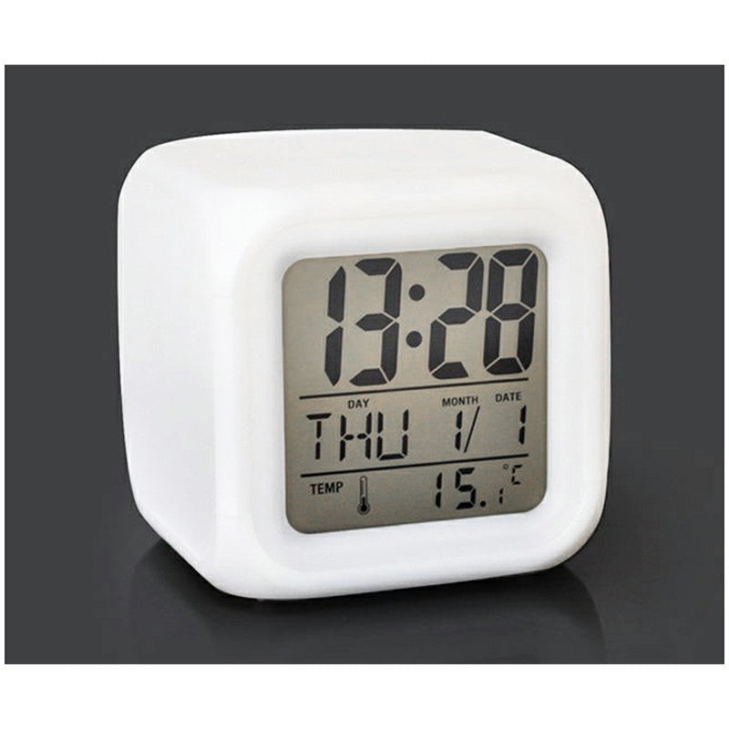 7 Colors Glowing LED Digital Silent Alarm Clock Cube with Date Day and Temperature Display - Luxe By Sarah