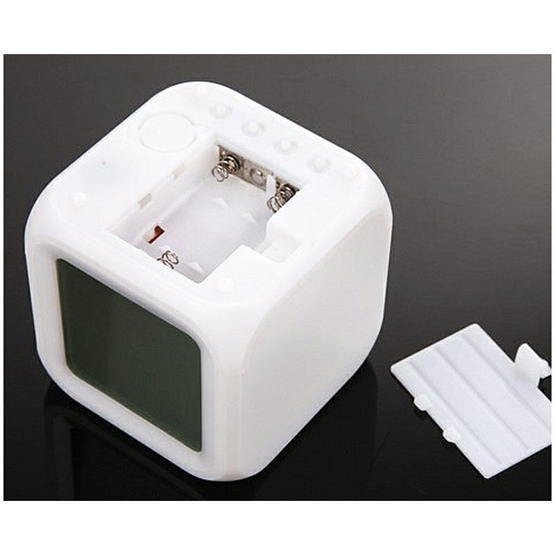 7 Colors Glowing LED Digital Silent Alarm Clock Cube with Date Day and Temperature Display - Luxe By Sarah