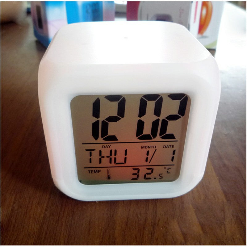 7 Colors Glowing LED Digital Silent Alarm Clock Cube with Date Day and Temperature Display - Luxe By Sarah
