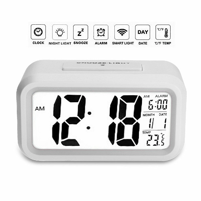 Smart Simple 5.3 Inch Silent LED Digital Alarm Clock w/ Date Temp Display -White Luxe By Sarah