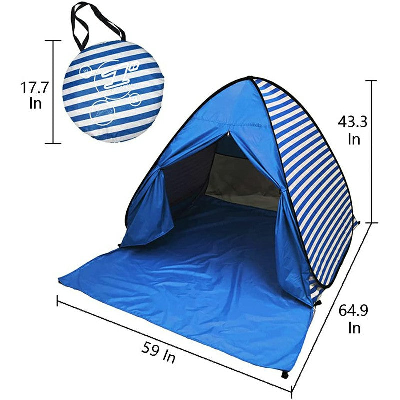 Pop Up Beach Tent Shade Sun Shelter UPF 50+ Canopy Cabana 2-3 Person - Dark Blue Stripes - Luxe By Sarah