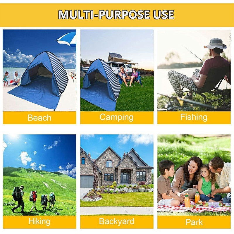 Pop Up Beach Tent Shade Sun Shelter UPF 50+ Canopy Cabana 2-3 Person - Dark Blue Stripes - Luxe By Sarah