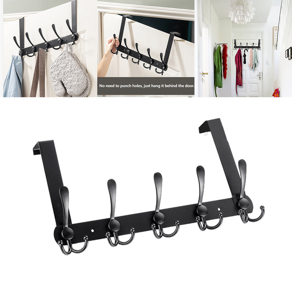 15 Hooks Over The Door Hanger Clothes Coat Jacket Rack Towel Holder - Black - Luxe By Sarah