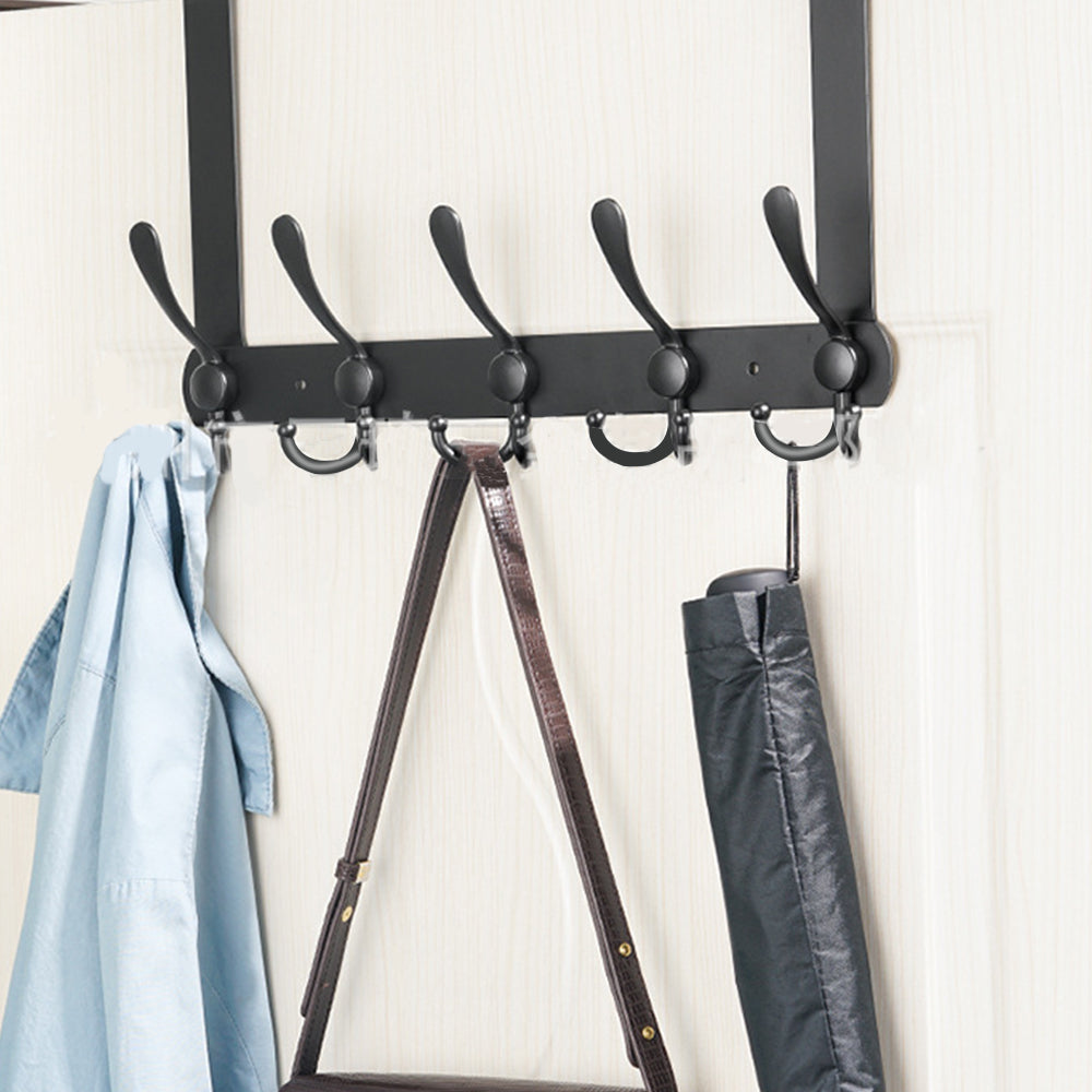 15 Hooks Over The Door Hanger Clothes Coat Jacket Rack Towel Holder - Black - Luxe By Sarah