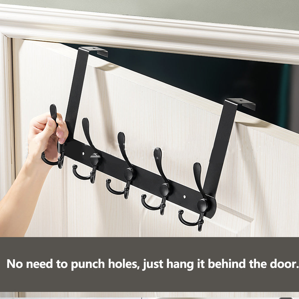 15 Hooks Over The Door Hanger Clothes Coat Jacket Rack Towel Holder - Black - Luxe By Sarah