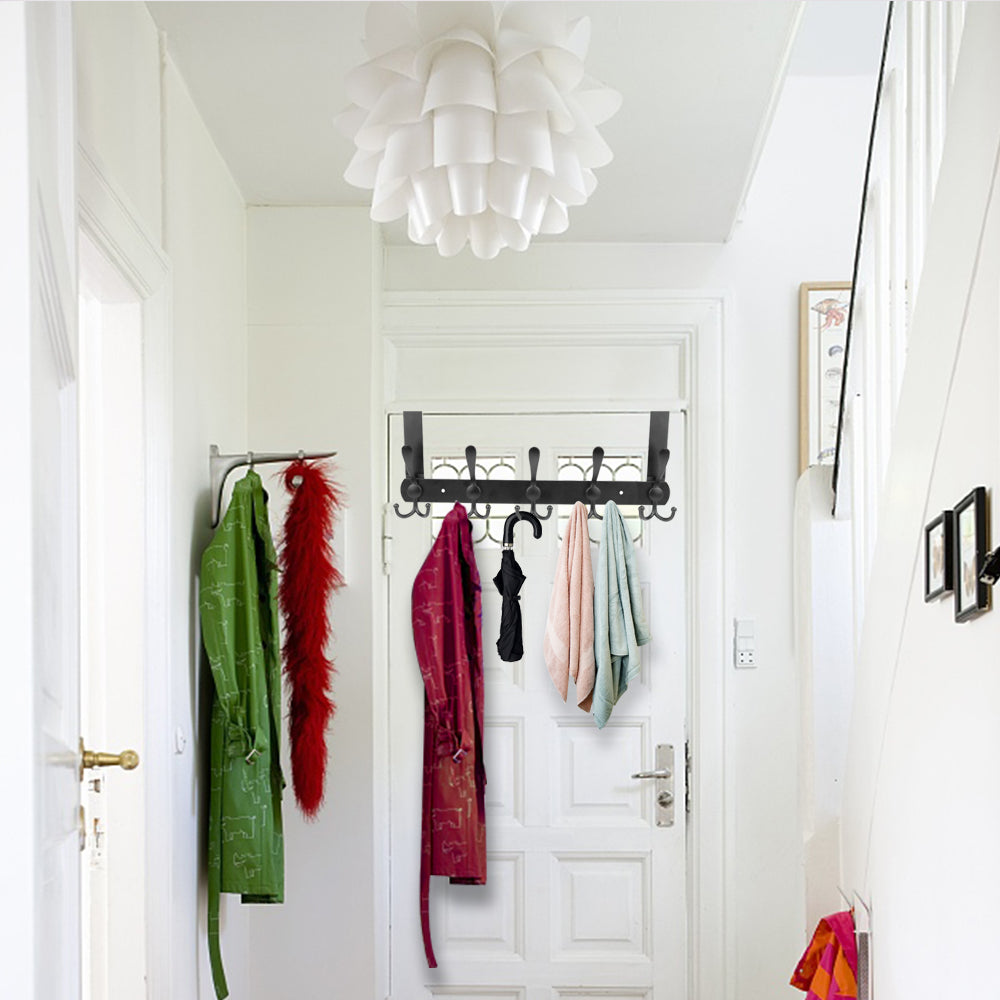 15 Hooks Over The Door Hanger Clothes Coat Jacket Rack Towel Holder - Black - Luxe By Sarah