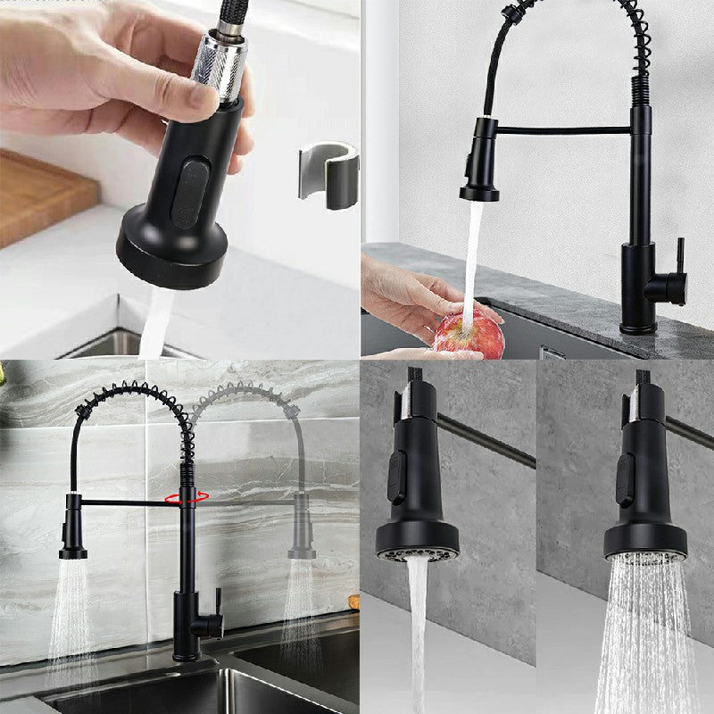 Kitchen Sink Mixer Tap Monobloc with Pull Out Hose Sprayer Single Lever - Silver - Luxe By Sarah