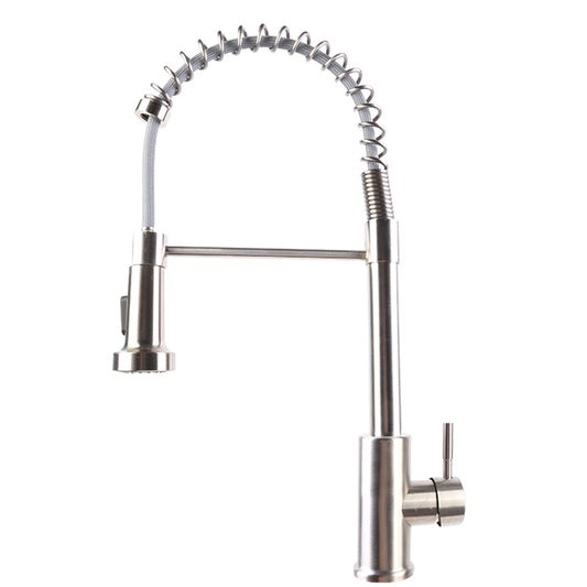 Kitchen Sink Mixer Tap Monobloc with Pull Out Hose Sprayer Single Lever - Silver - Luxe By Sarah