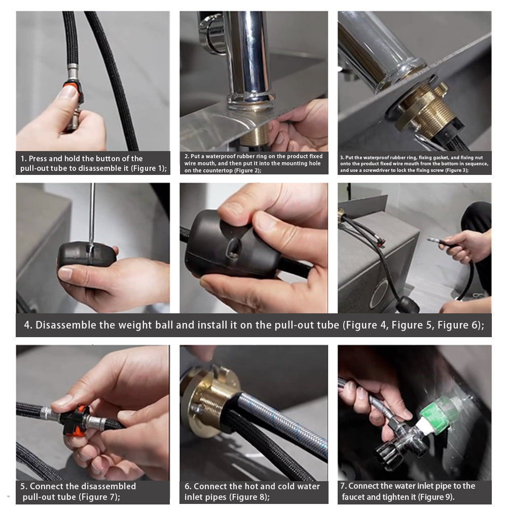 Kitchen Sink Mixer Tap Monobloc with Pull Out Hose Sprayer Single Lever - Silver - Luxe By Sarah