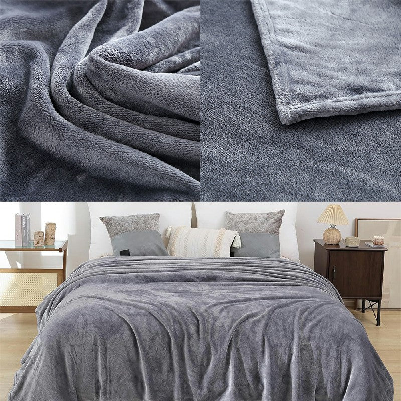 Throw Blanket Fleece Large Soft Warm Sofa Bed Throw Single Double King - Dark Grey - Luxe By Sarah