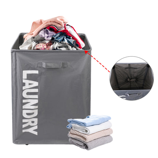 Laundry Basket Collapsible on Wheels Washing Clothes Bin Slim Rolling Hamper - Grey