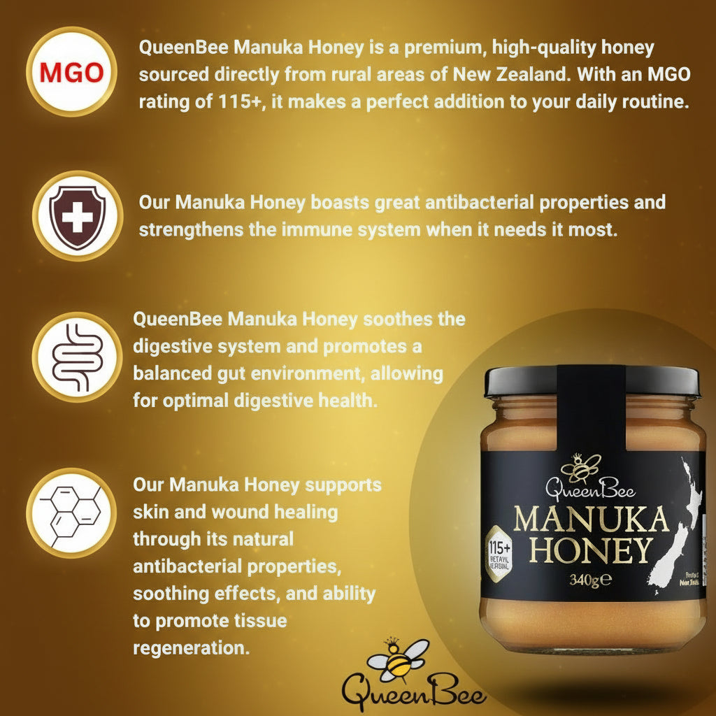 Queen Bee Manuka Honey MG115 - 340g Natural Health World UK
